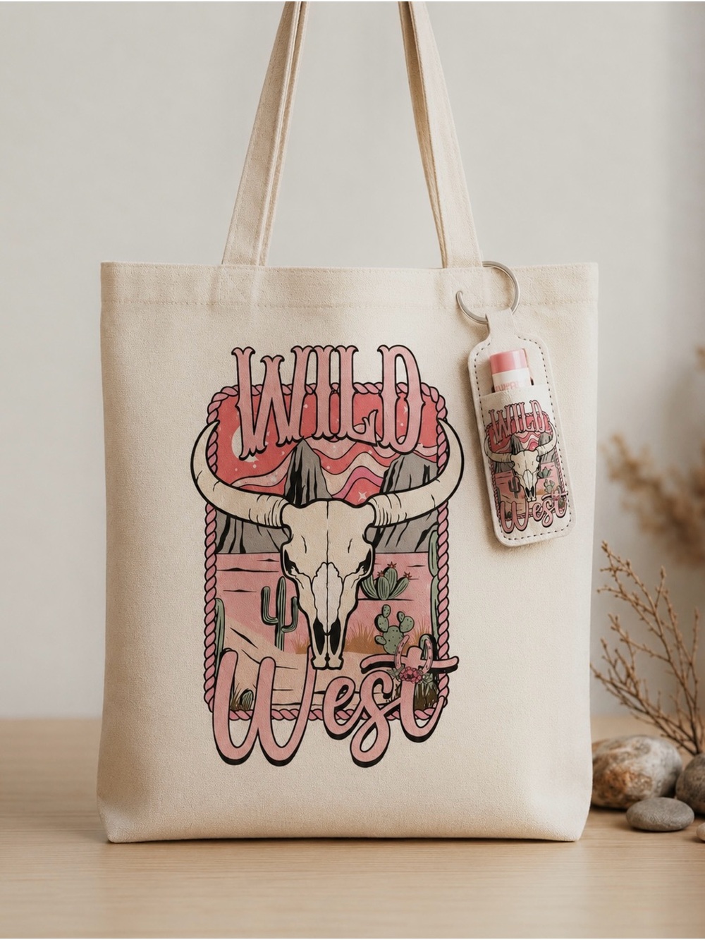 Wild West Graphic Canvas Tote - Pink & Cream